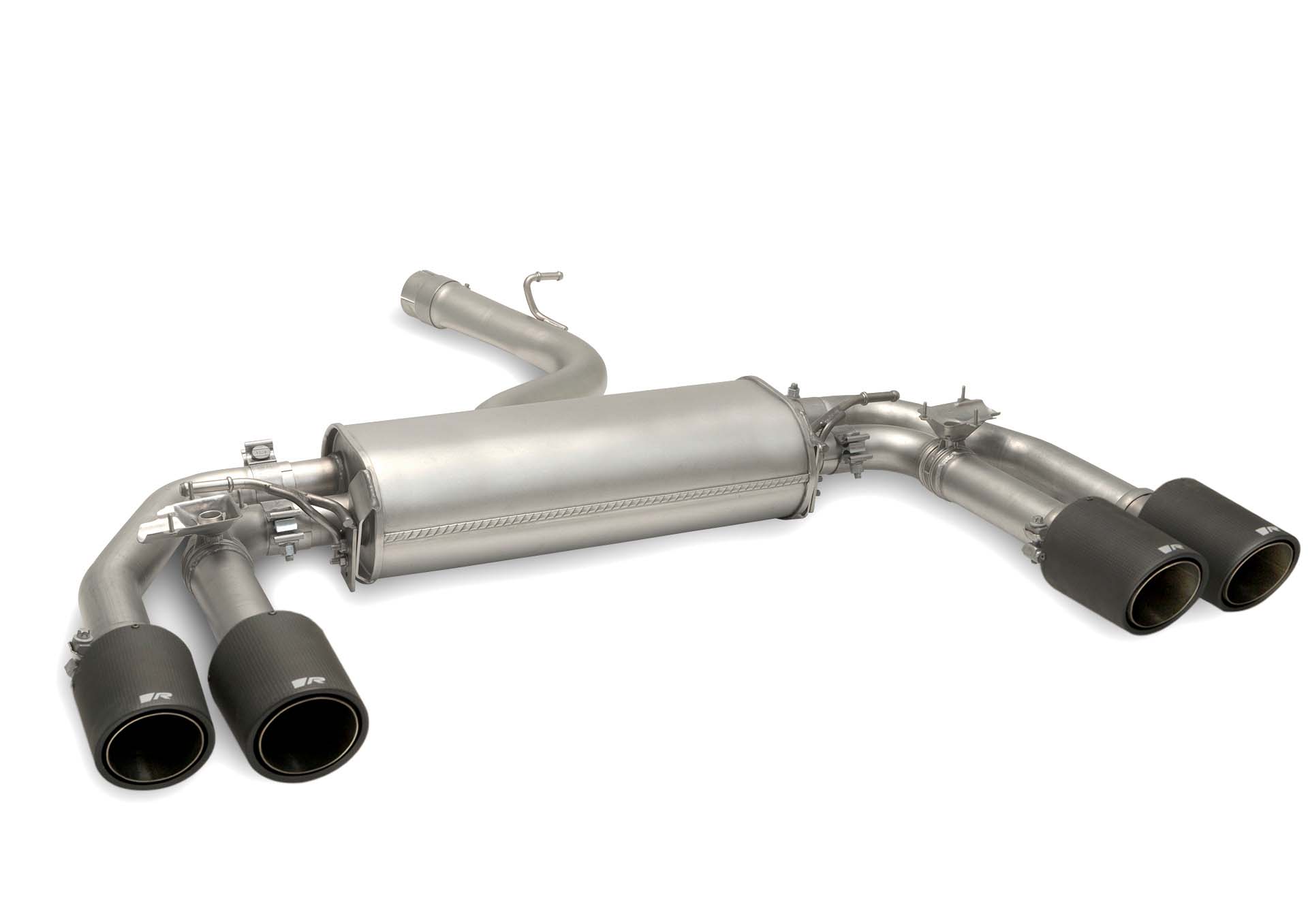 Exhaust Bundle for VW Golf 8 R Type CD Racing Rear Silencer + Racing | 4x 100mm Titanium Brushed Tips