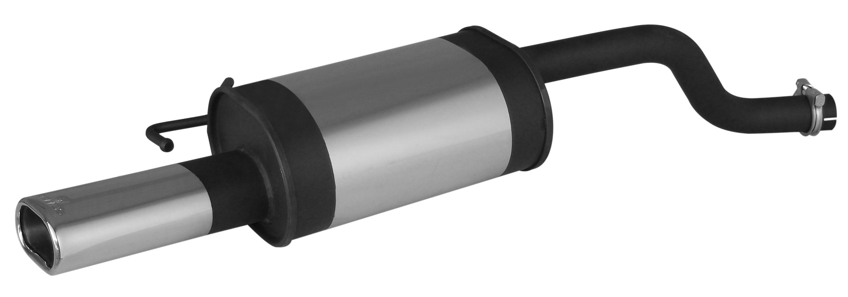 Sport exhaust with 1 tail pipe 102x68 mm, rolled edge, chromed