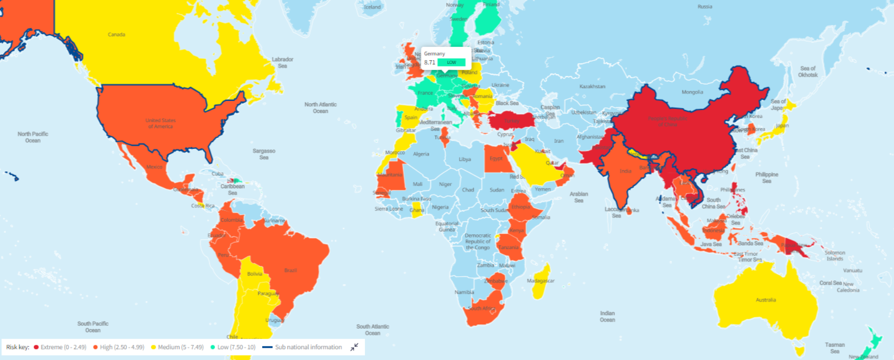 Global risk heat map, working hours, 2024, EiQ
