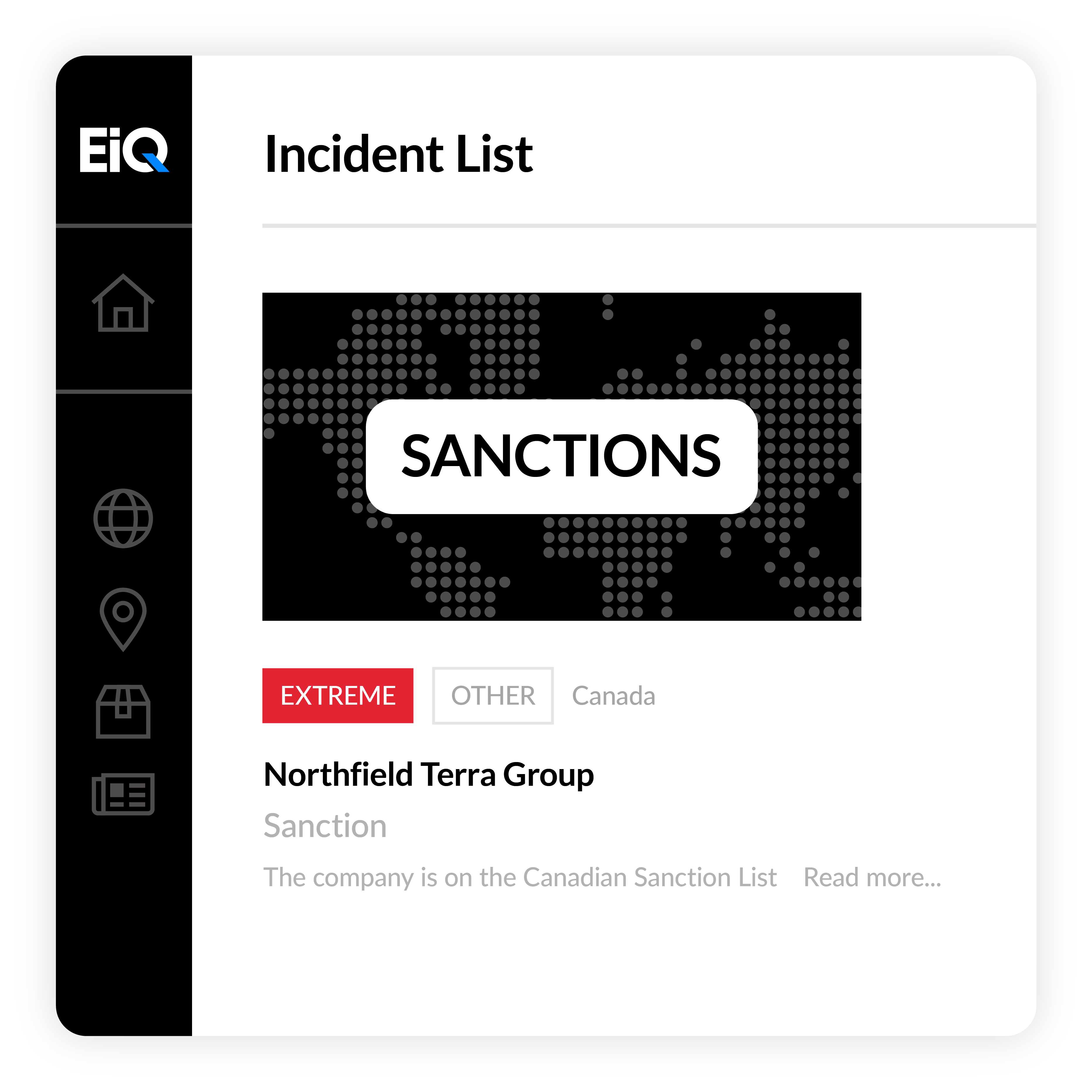 Incident list eiq pseudoscreenshot showing a sanction notification
