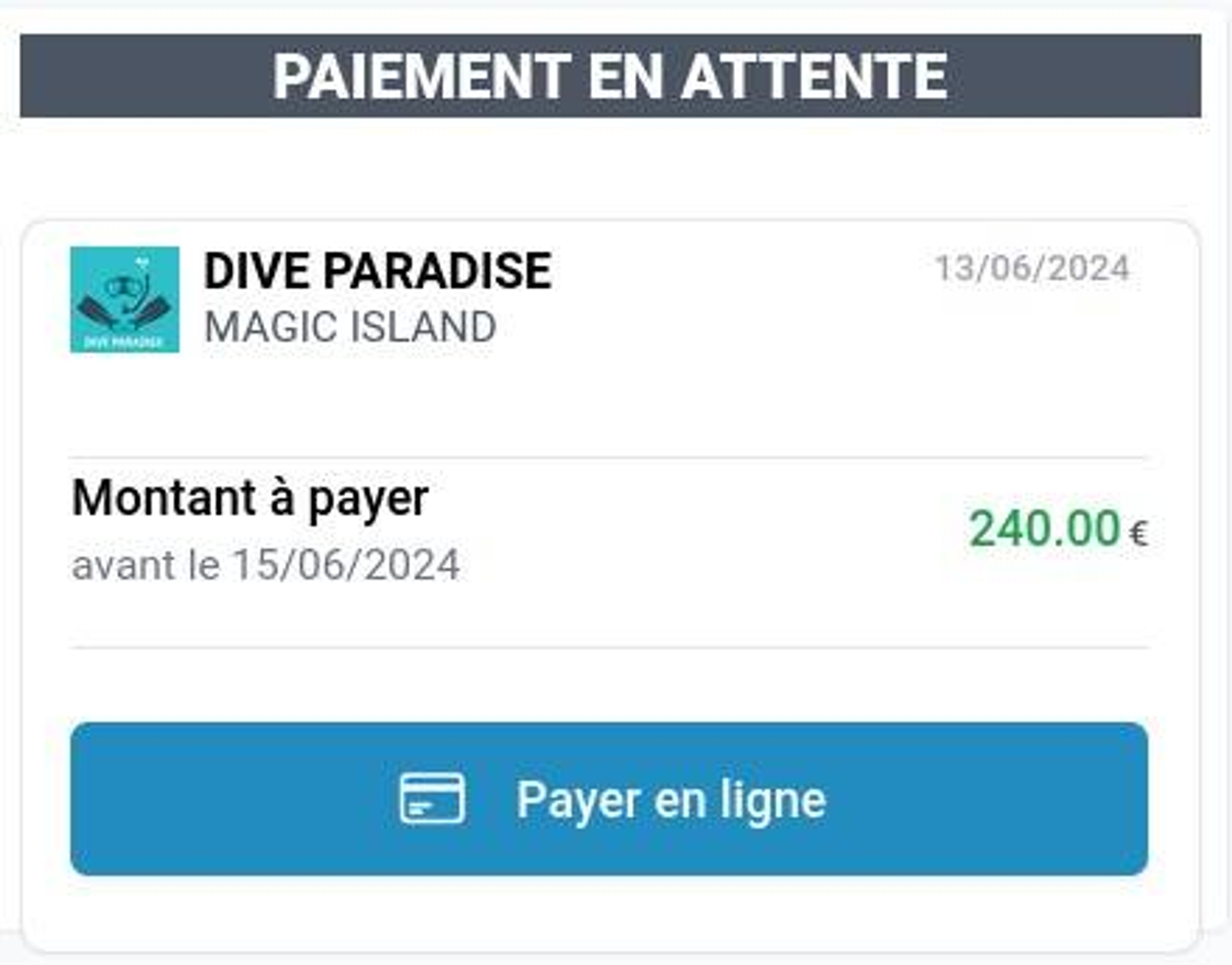 Paiement en ligne sur Mabadive