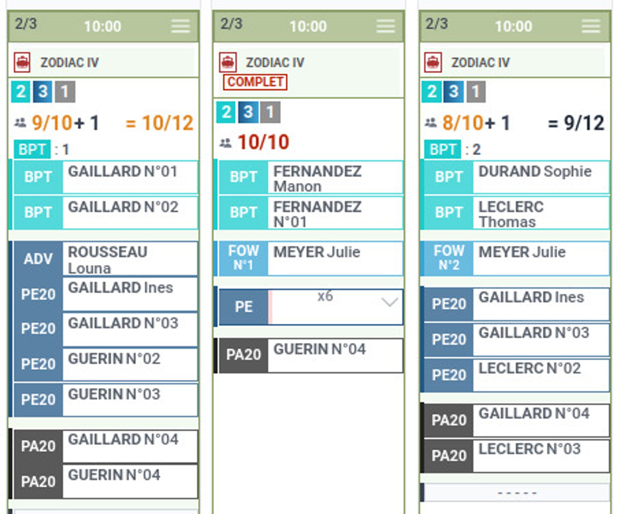 Planning et code couleur