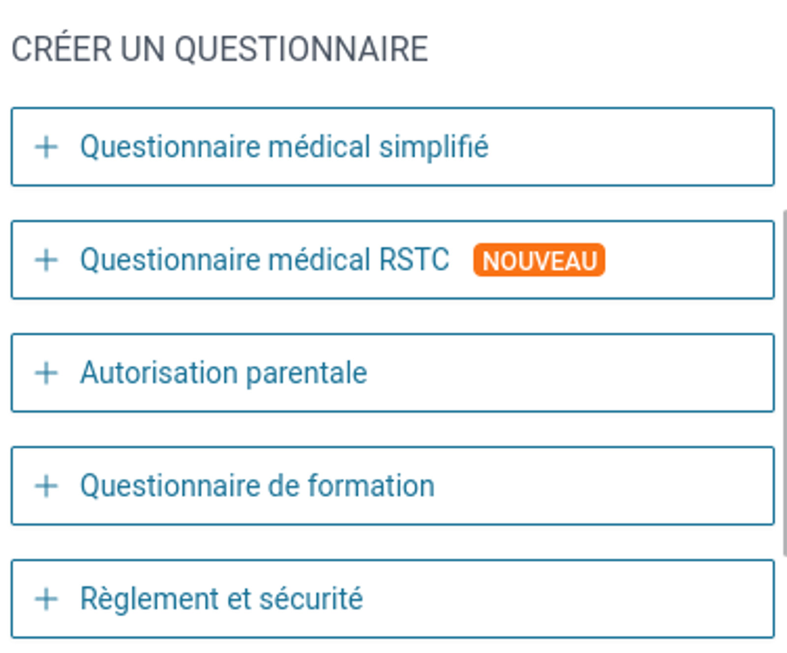 Creer un questionnaire medical RSTC