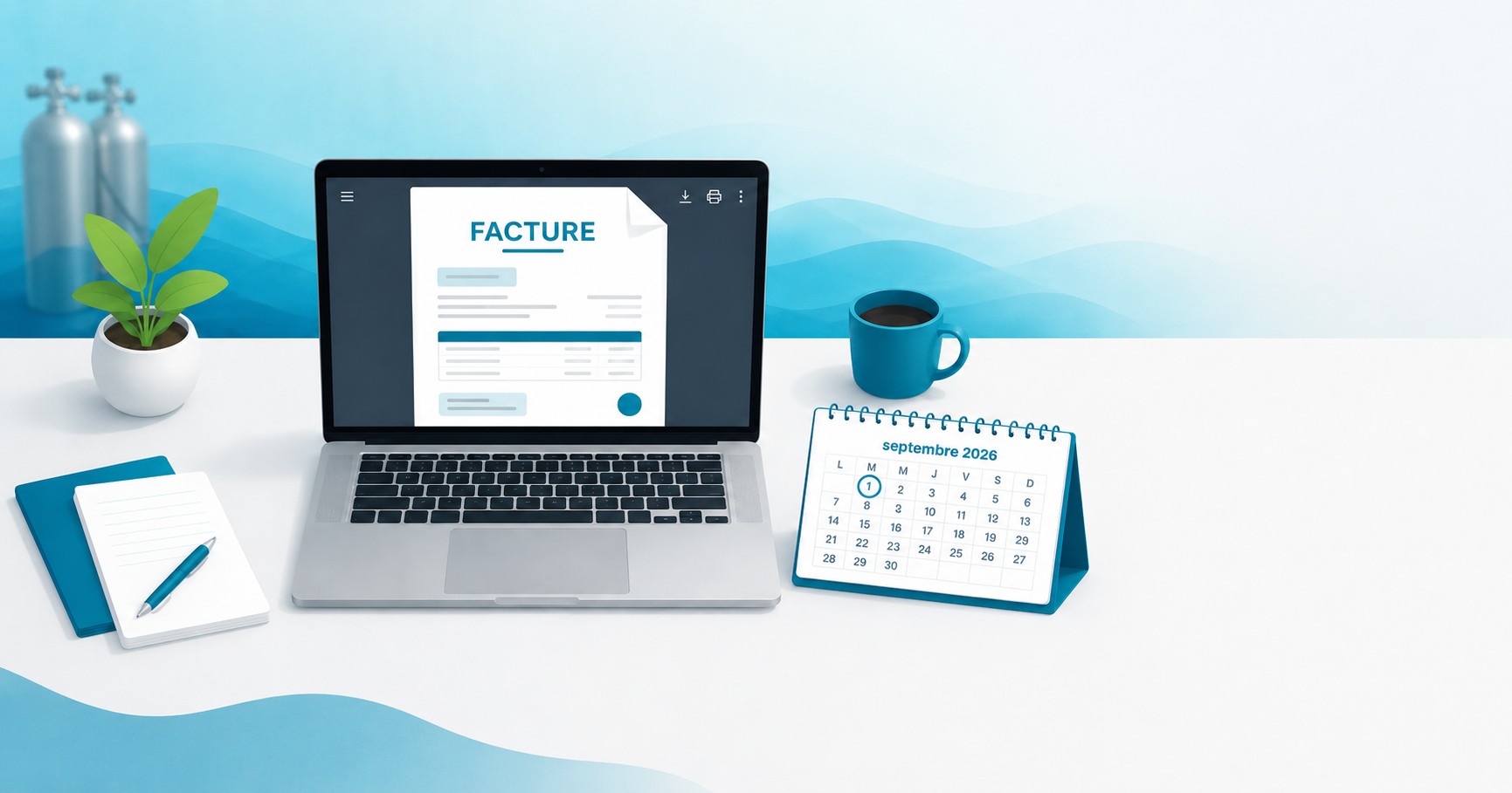 Bureau moderne avec facture électronique et calendrier septembre 2026
