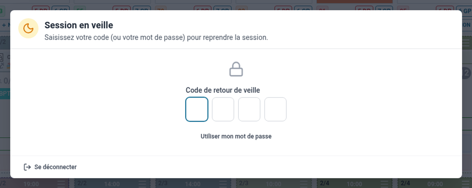 Le poste d'accueil en veille, prêt à reprendre avec un code court