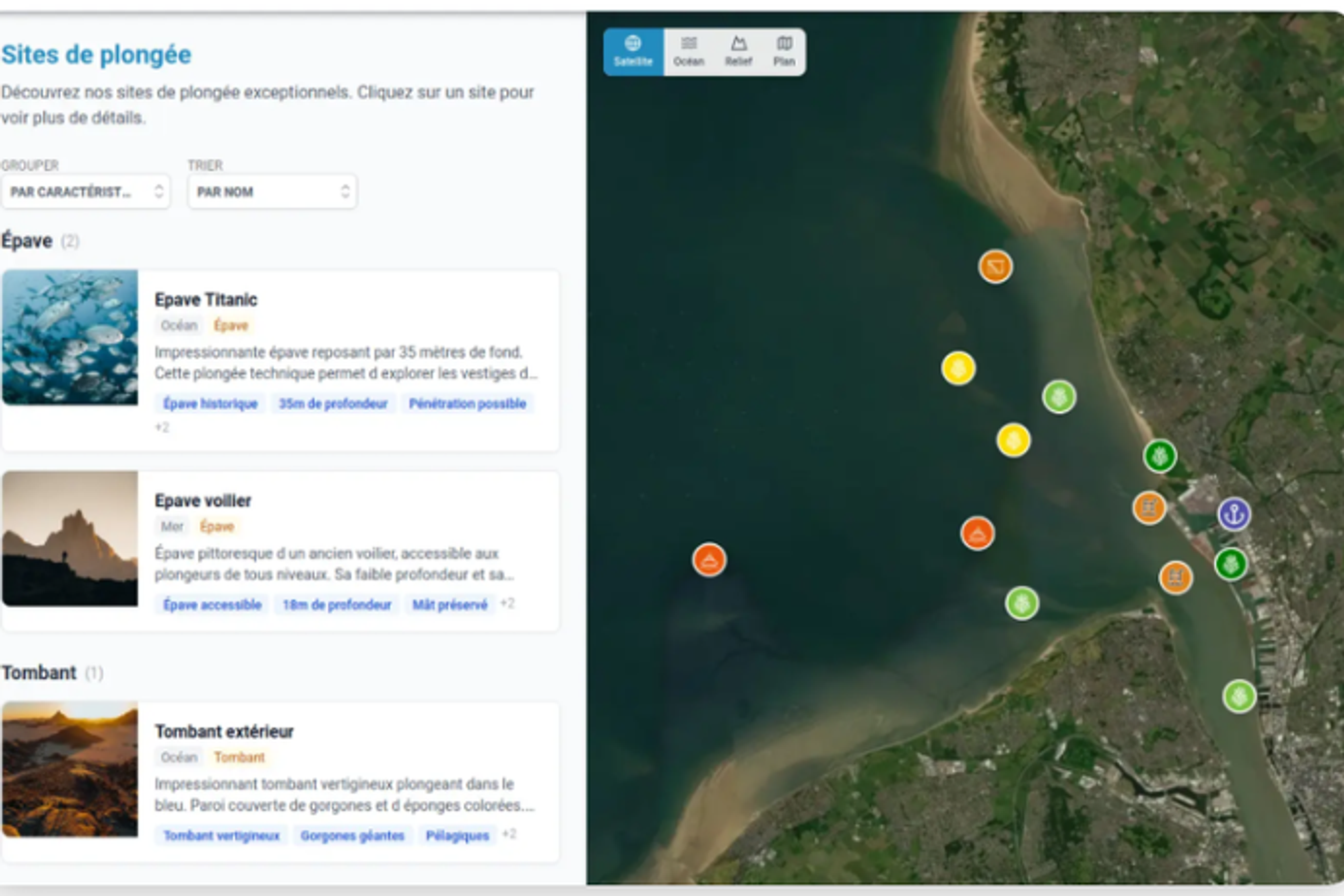 Carte des sites de plongée MABADIVE