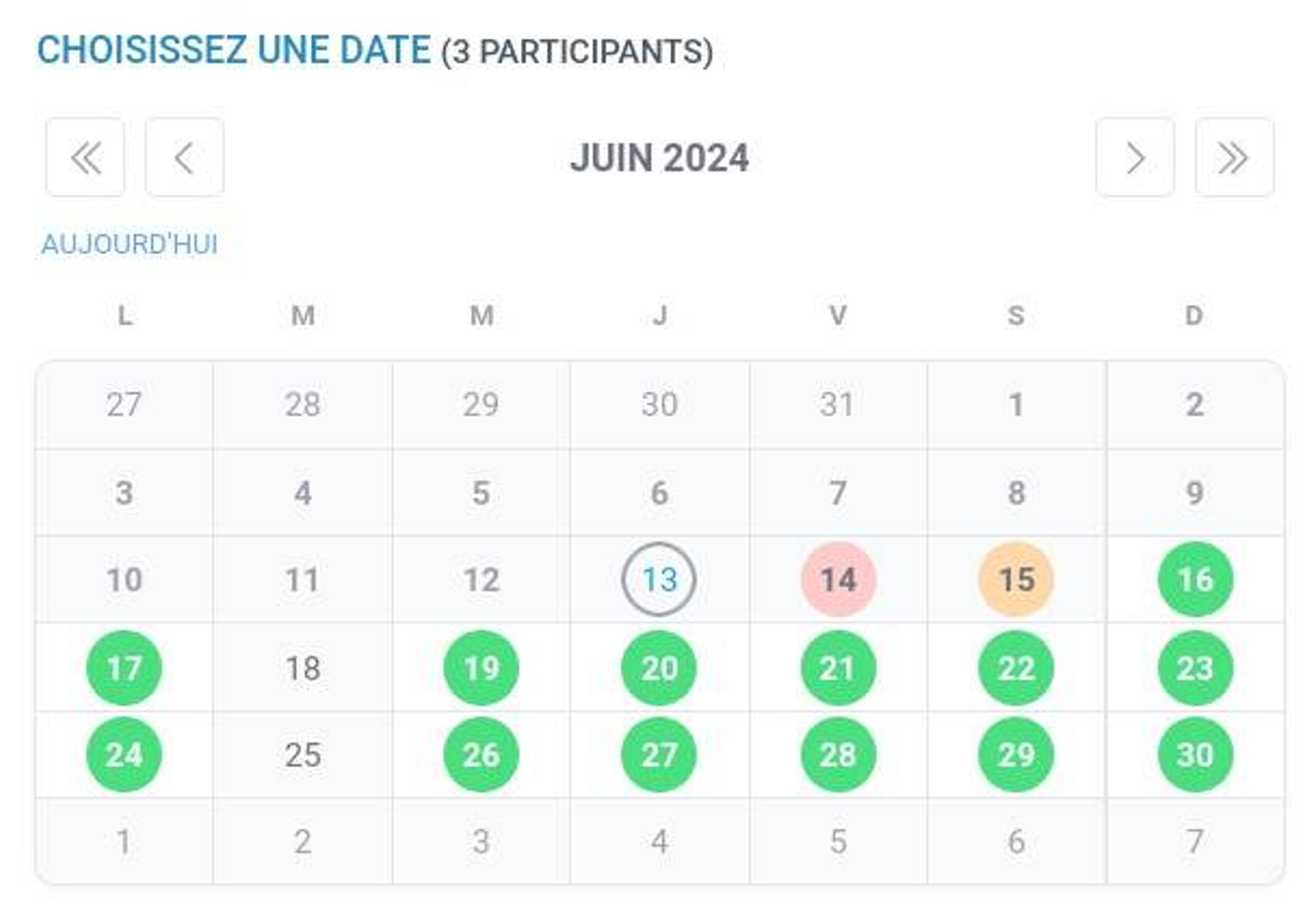 Planning des disponibilités