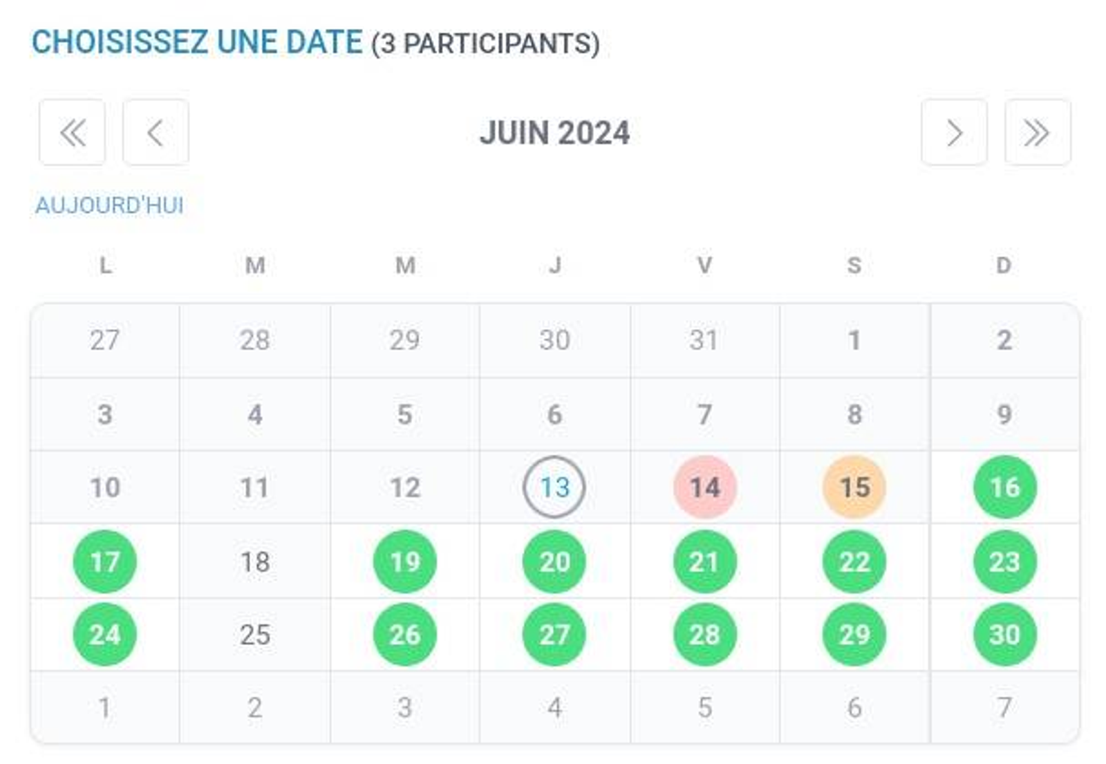 Planning des disponibilités