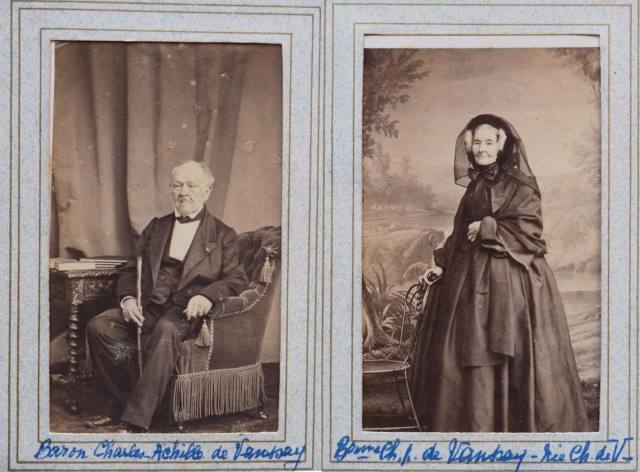 Two 19th-century portrait photographs, one captioned Baron Charles Achille de Vanssay