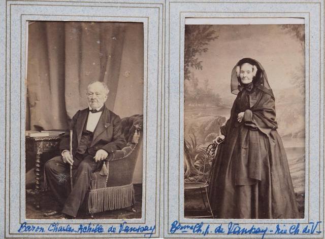 Two 19th-century portrait photographs, one captioned Baron Charles Achille de Vanssay