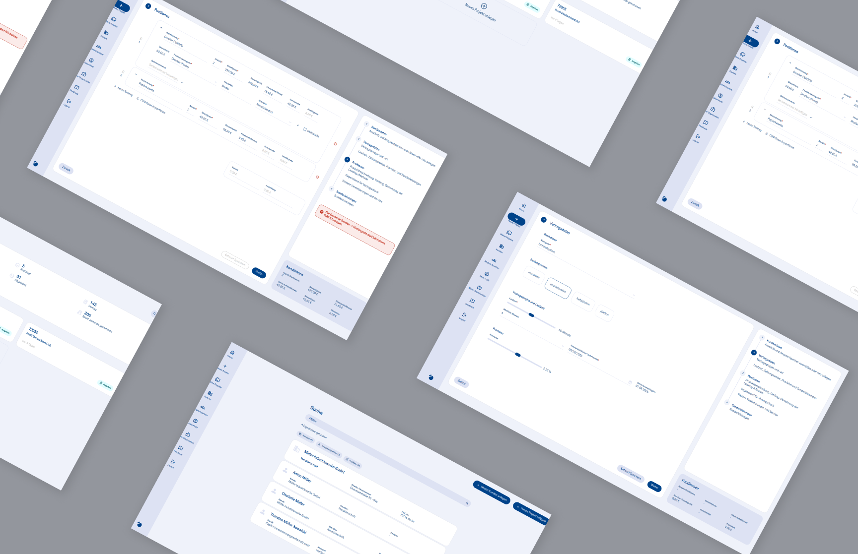 UI-Collage der VPL Vertragsabwicklungs-App – individuelle Webanwendung für den Leasingvertrieb