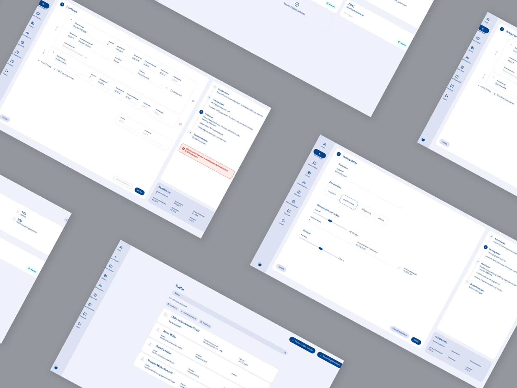 Interfaces der von uns entwickelten Webapplikation VPL-ContractManager-PRO Interfacevarianten der von mindmatters entwickelten Software VPL-ContractManager-PRO