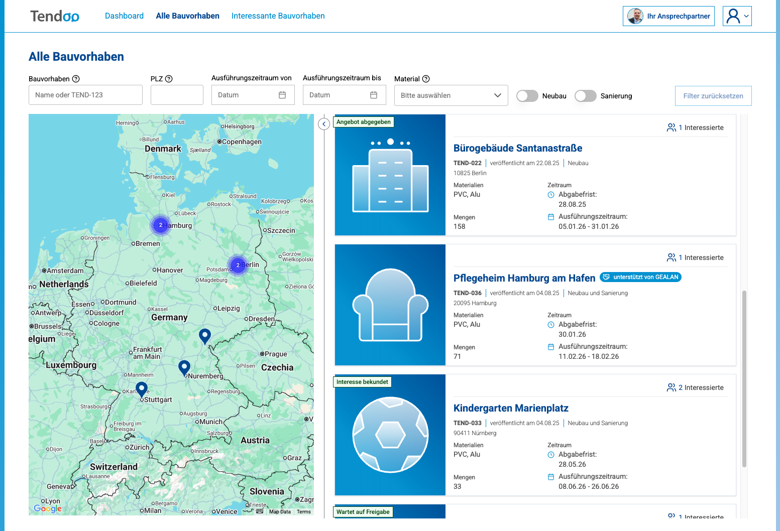Web App Tendoo: Interface Angebote