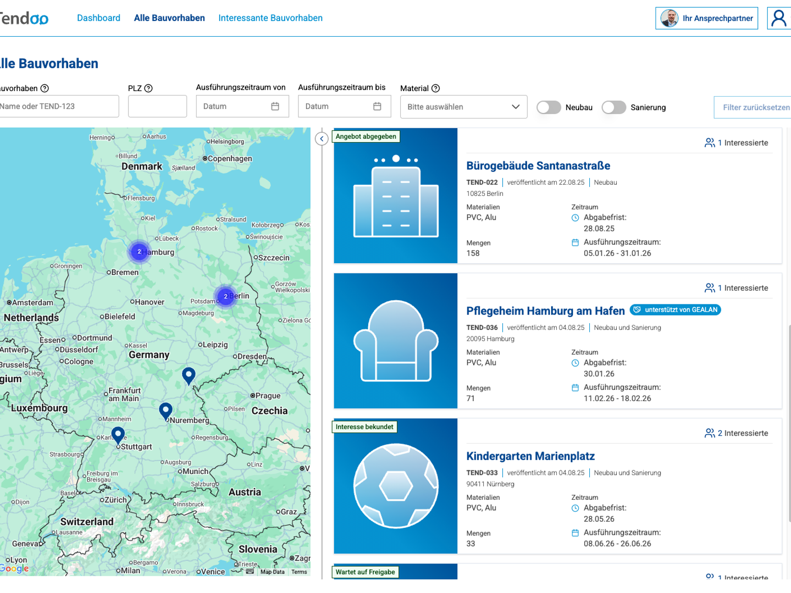 Web App Tendoo: Interface Angebote