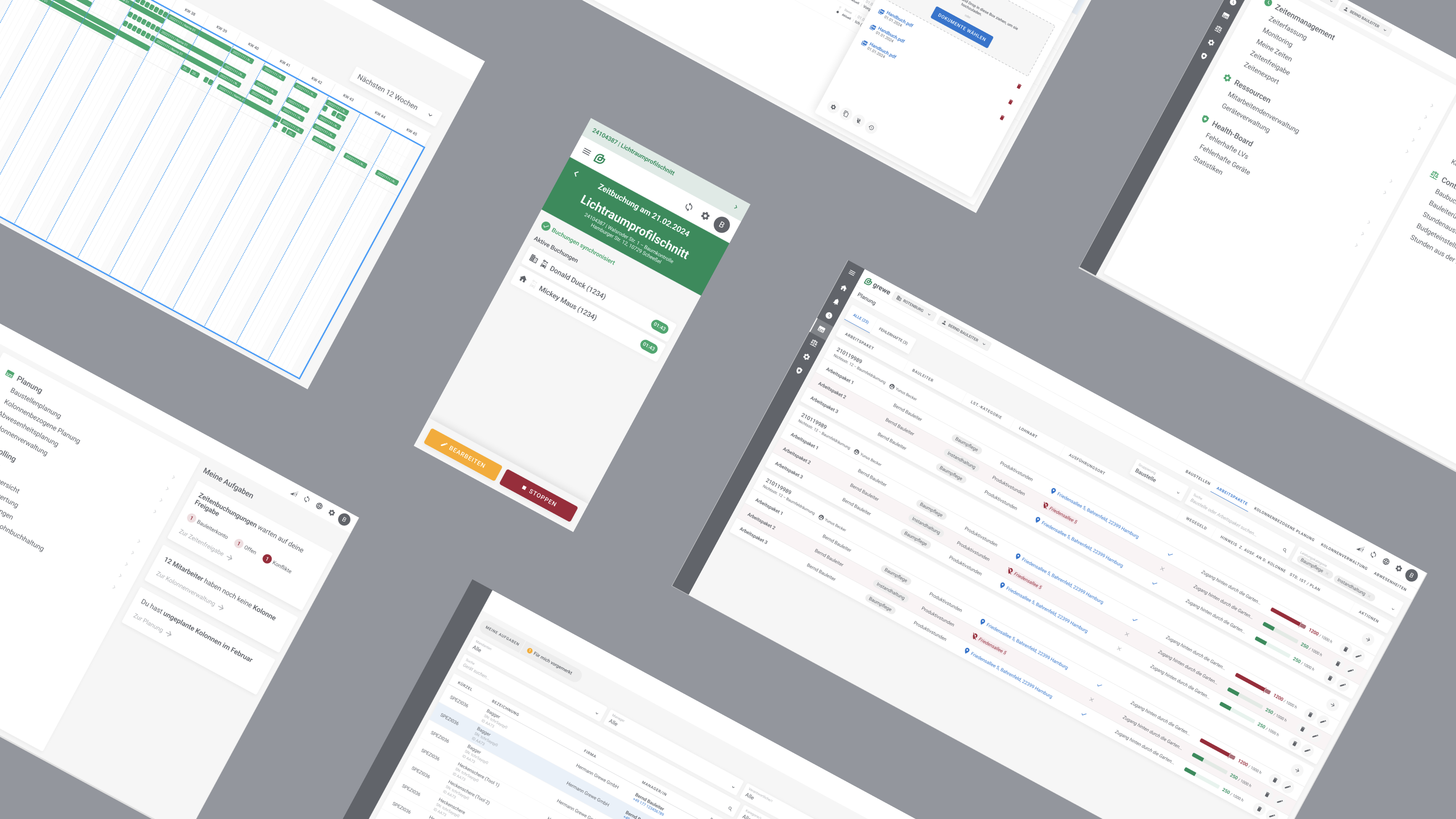 Interfaces der Software für die grewe-Gruppe Interfacecollage der Software für die grewe-Gruppe