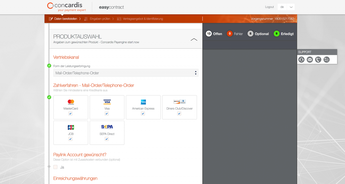 Screenshot des Tools easycontract