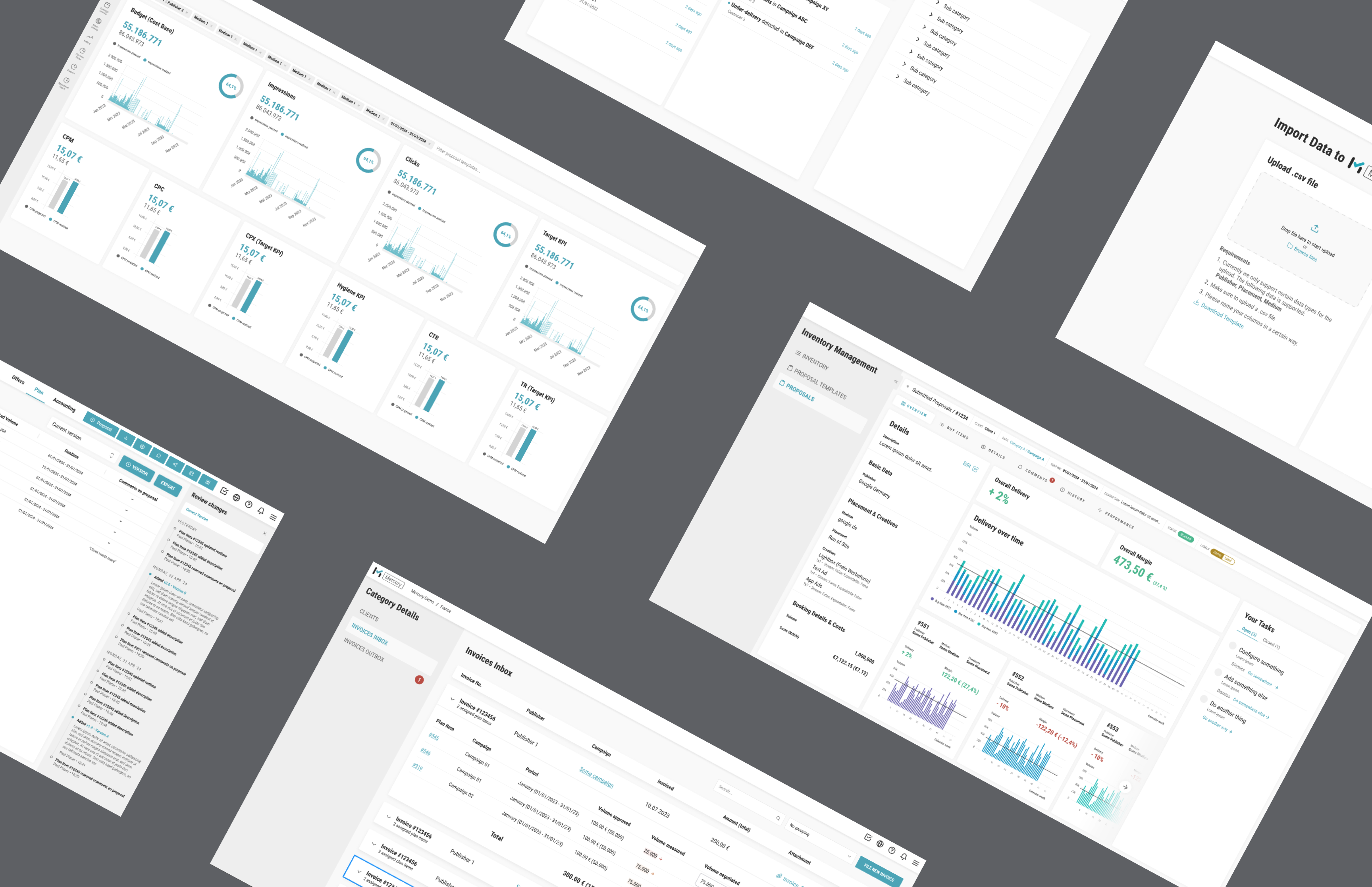 Plattform-Collage von Mercury – zentrale Anwendung für digitale Mediaplanung