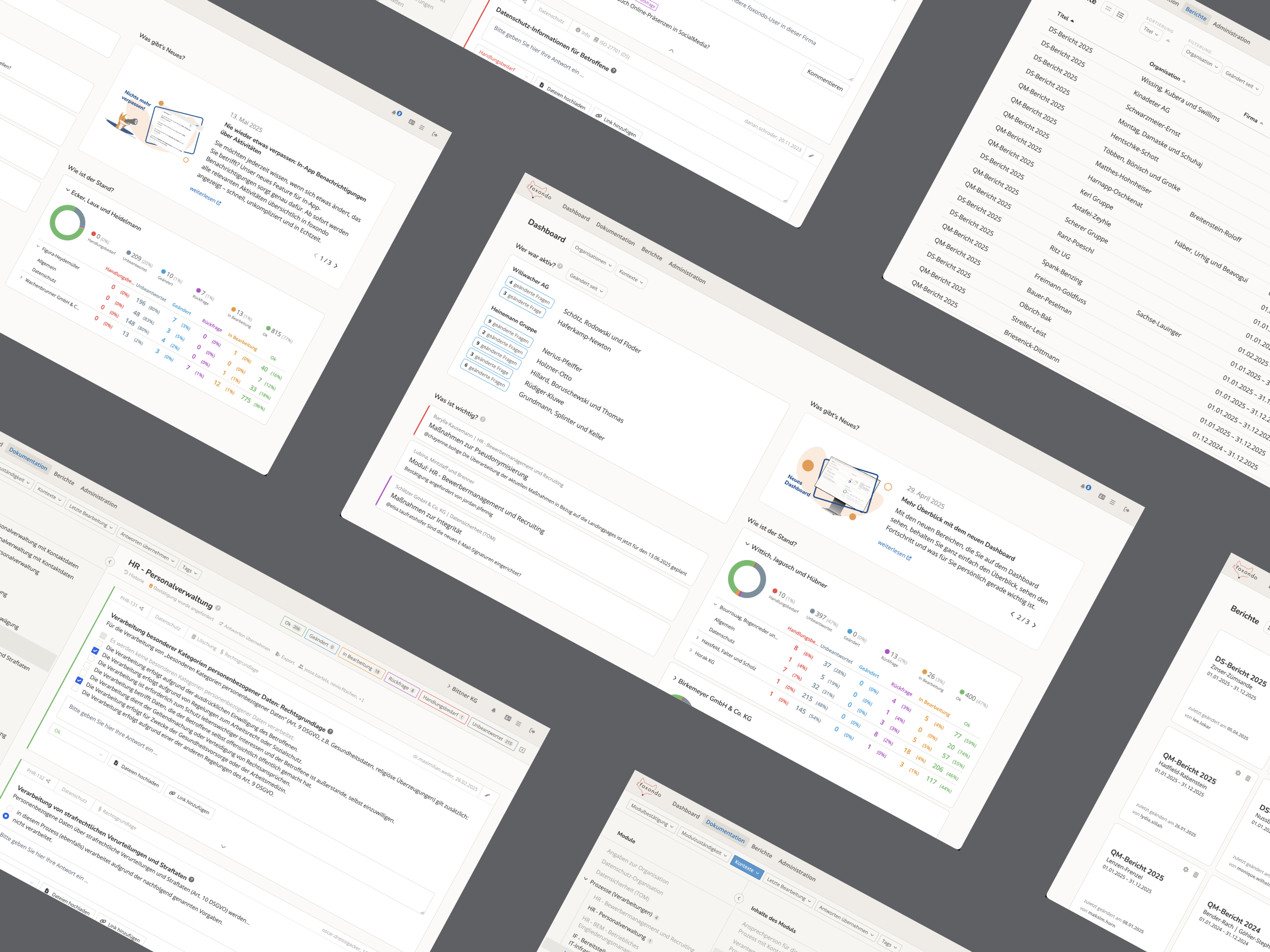 foxondo Plattform – Beispiel für Softwareentwicklung mit KI-gestützten Funktionen zur besseren Nutzererfahrung foxondo Interface Collage