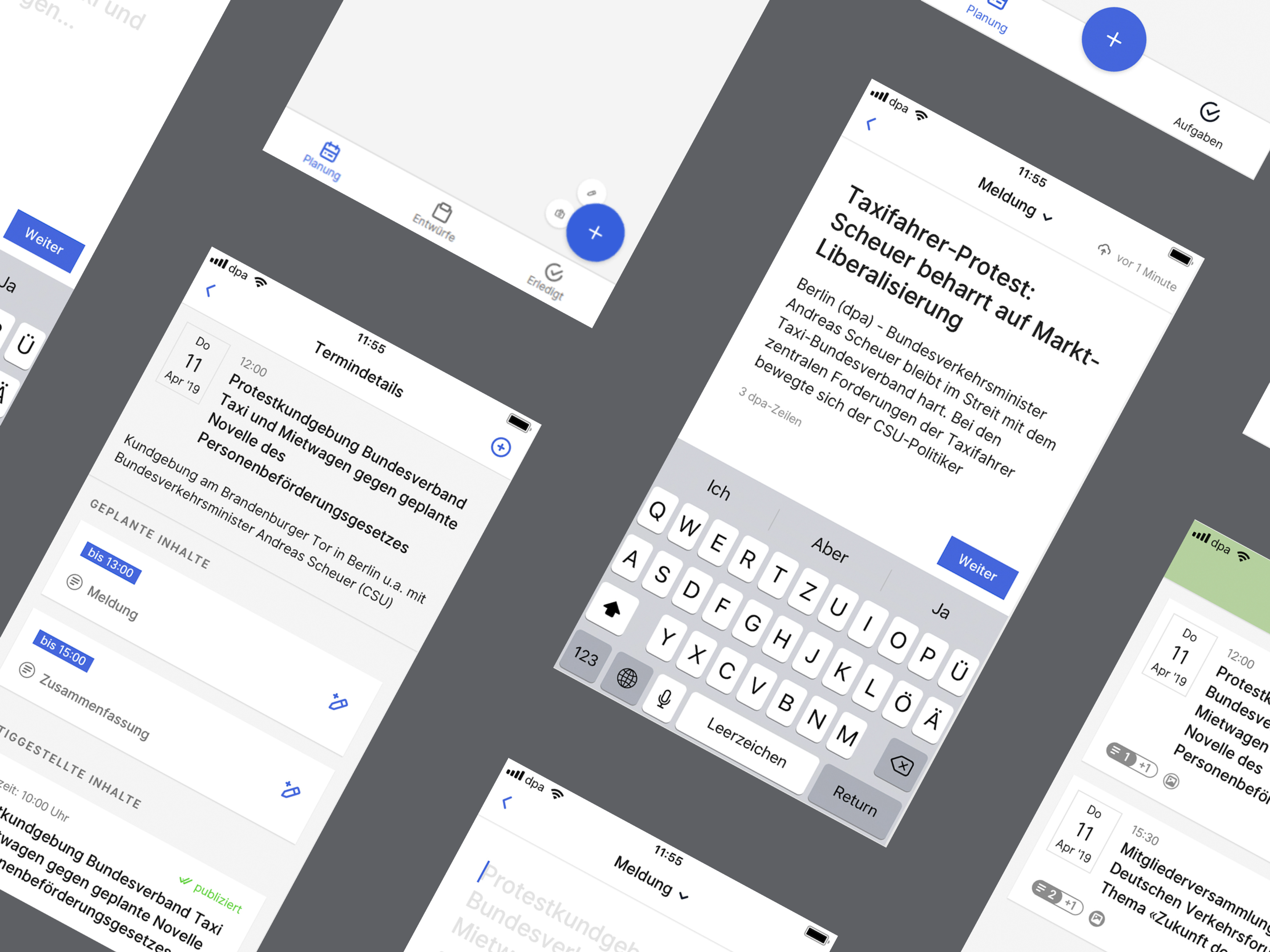 Interfaces der mobilen Reporter App Interfacecollage dpa Reporter App