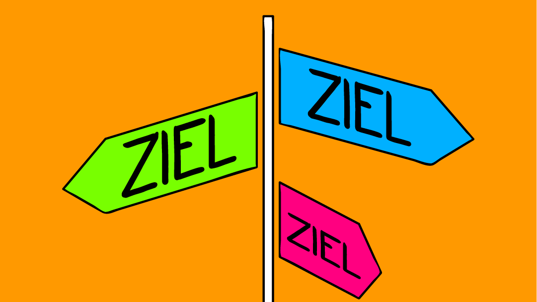 Wegweiser der in alle Richtungen das gleiche Ziel anzeigt