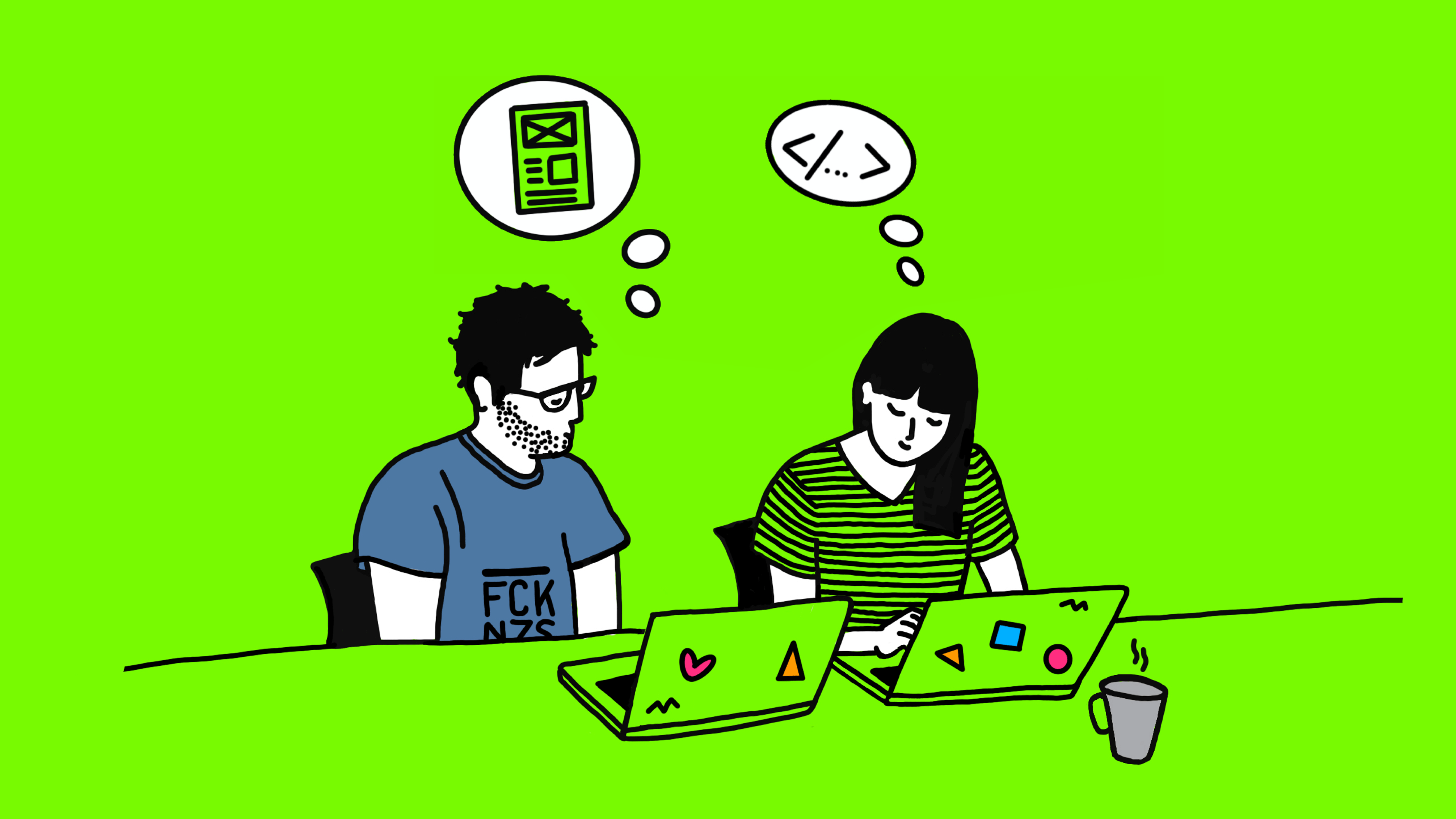 Illustration eines Entwicklers und einer Designerin in der Zusammenarbeit