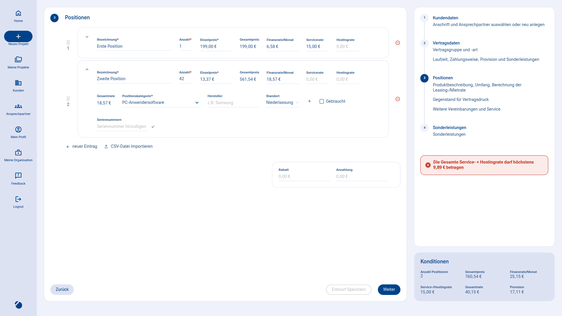 Neues Interface der Webapplikation VPL-ContractManager-PRO
