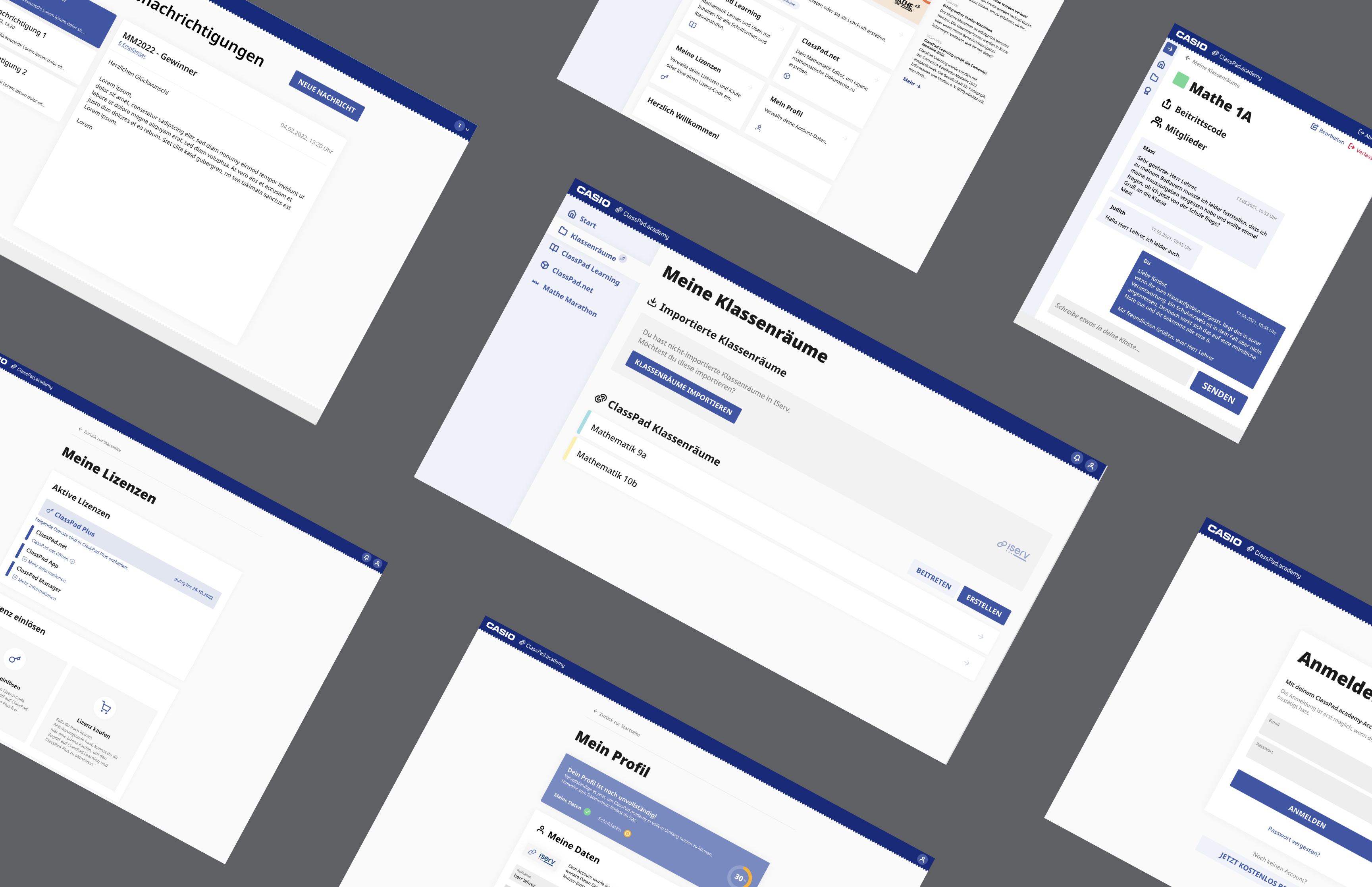 UI-Designs der ClassPad Academy – digitale Lernplattform für Mathematik von Casio