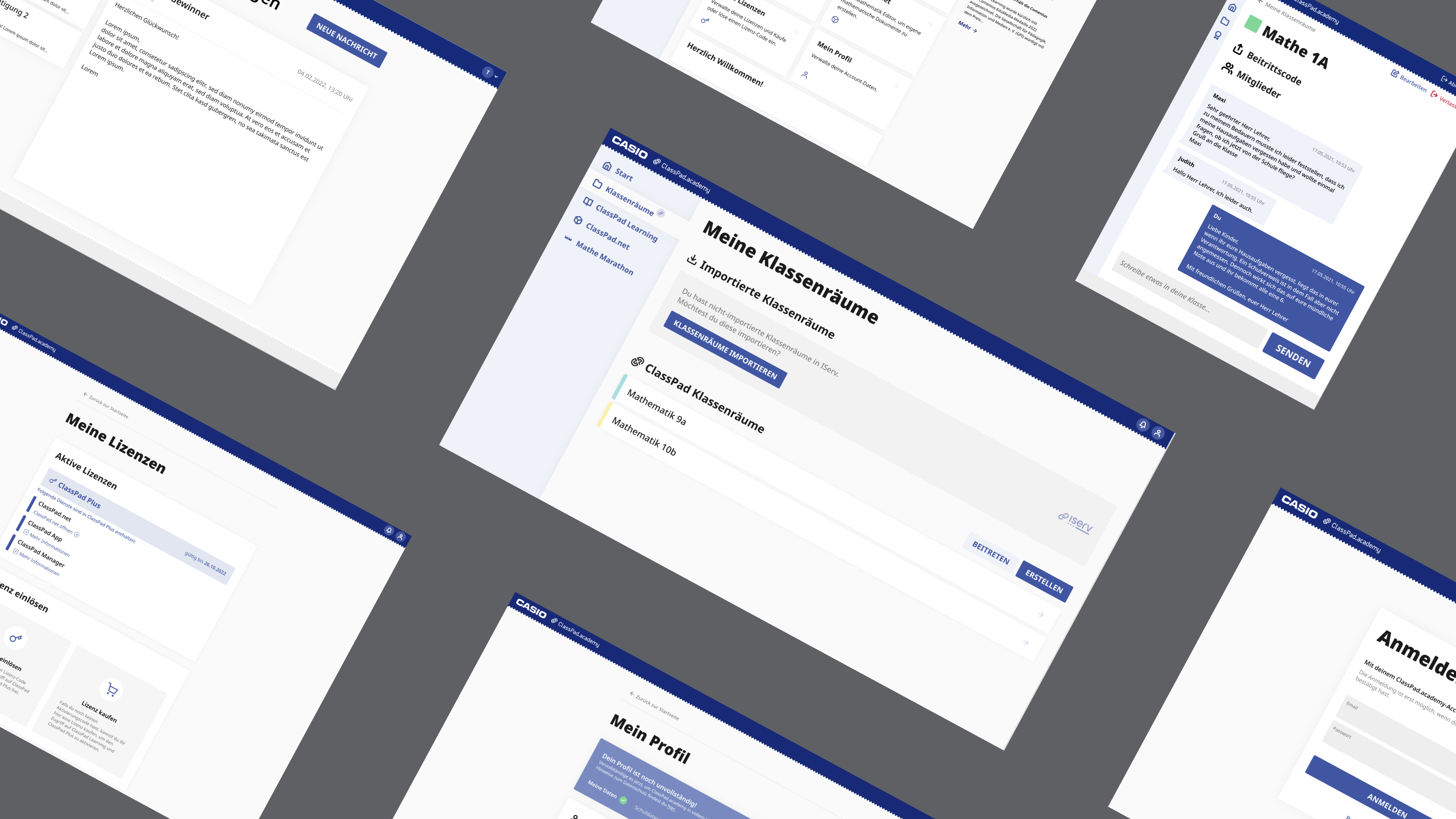 Individuelle Webentwicklung für Casio: Lernplattform für digitale Schulmathematik UI-Designs der ClassPad Academy – digitale Lernplattform für Mathematik von Casio