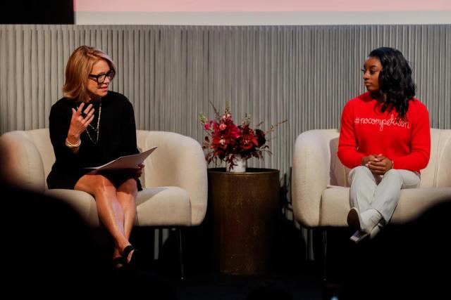 Simon Biles and Katie Couric at launch event