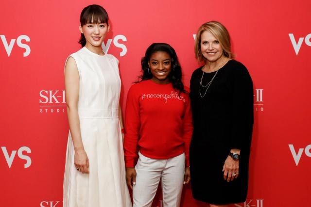 Simone Biles, Ayase Haruka and Katie Couric at SK-II Times Square Launch Event