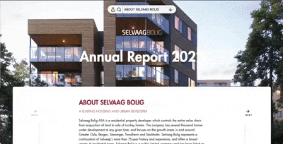 Gif from the Selvaag 2021 Annual report showcasing the ESG section