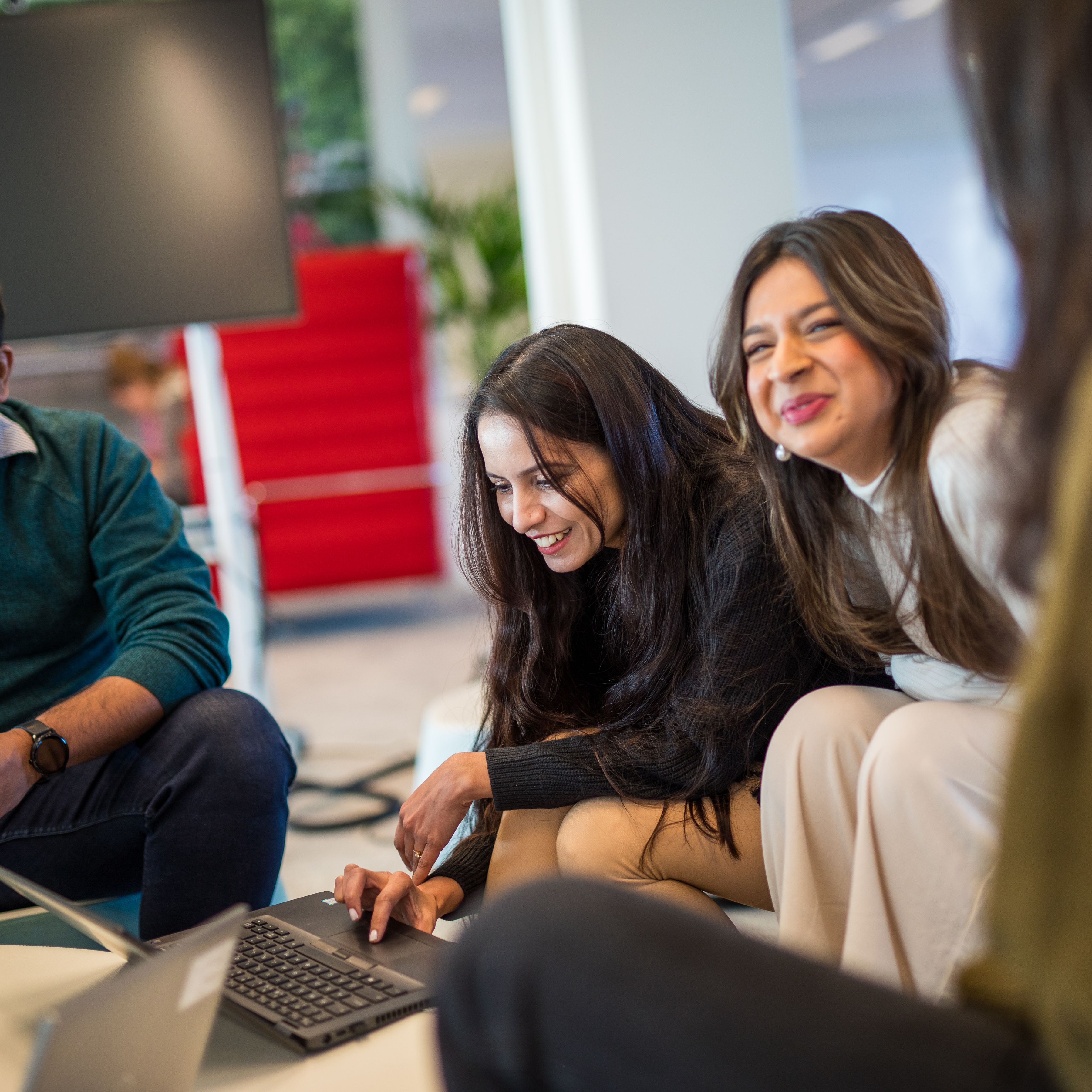 Group colleagues work together and have fun