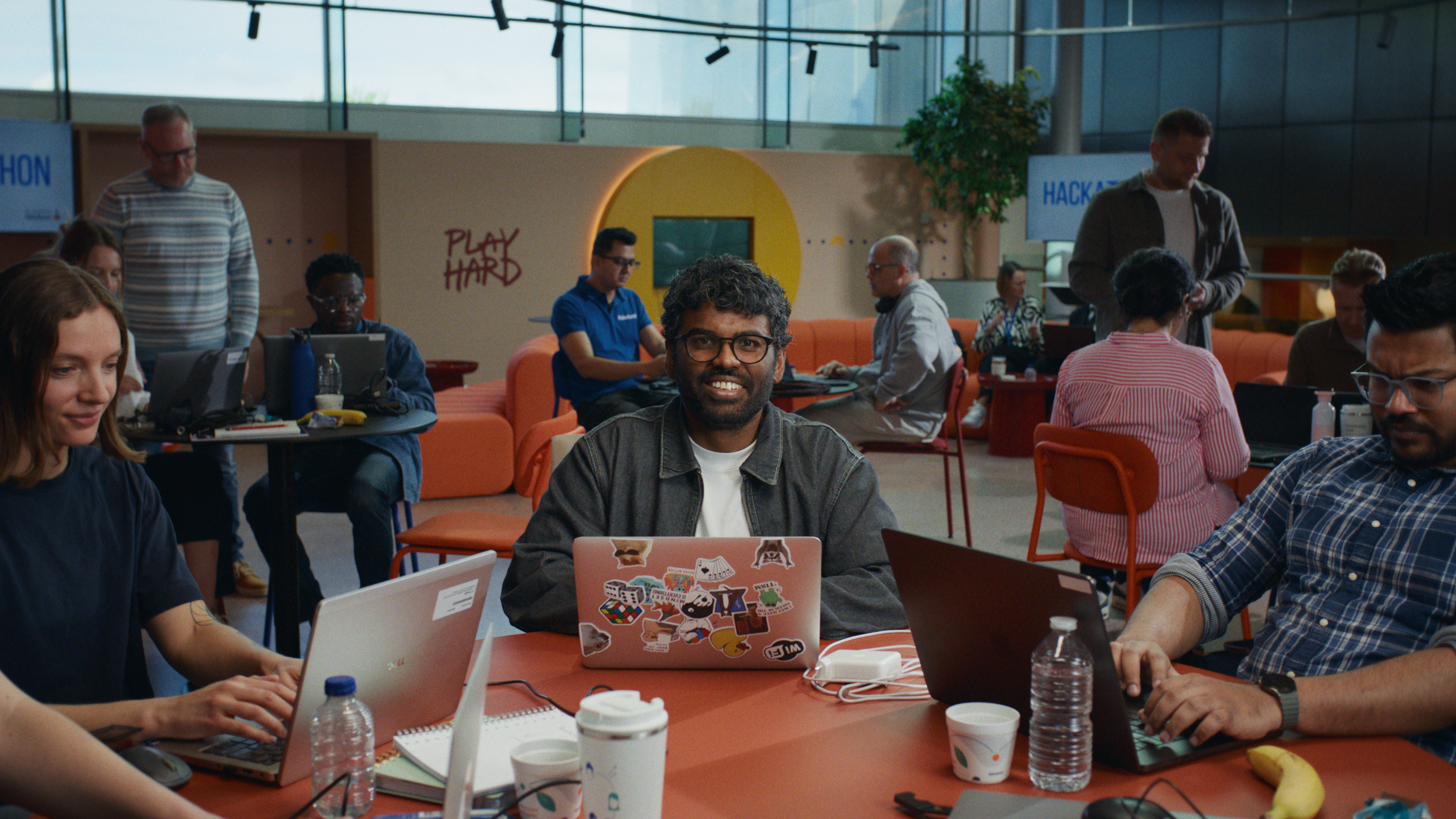 Raghu working at the office