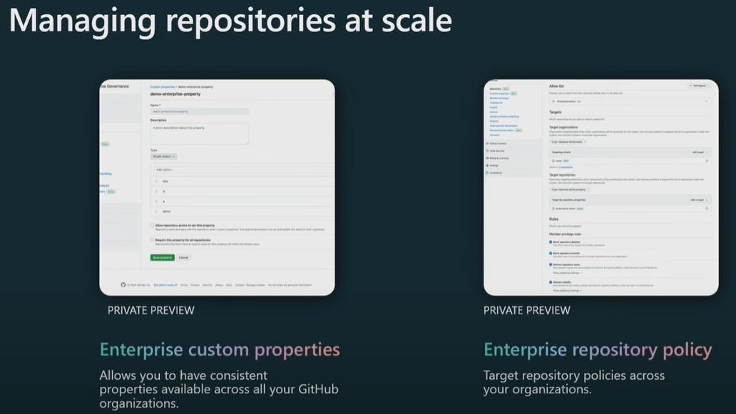 Figure 2: Managing repositories at scale private previews