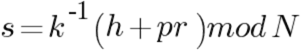 s=k-1 (h+pr) mod N
