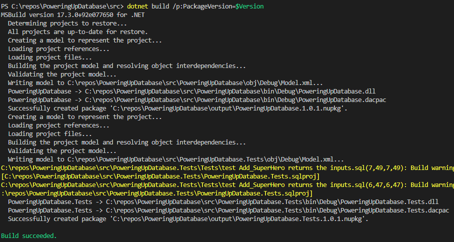 Figure 13: Set both package version and DacVersion with command-line