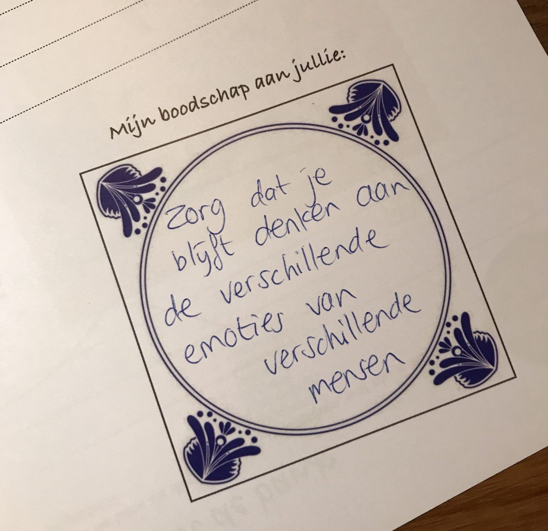 A handwritten remark, saying: “keep thinking about different emotions of different people”.