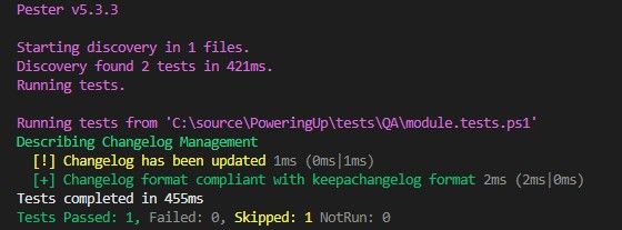 Figure 2: Executing test to check changelog.