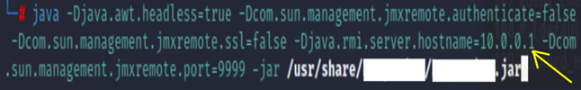 Figure 9. JVM running with property java.rmi.server.hostname=10.0.0.1.