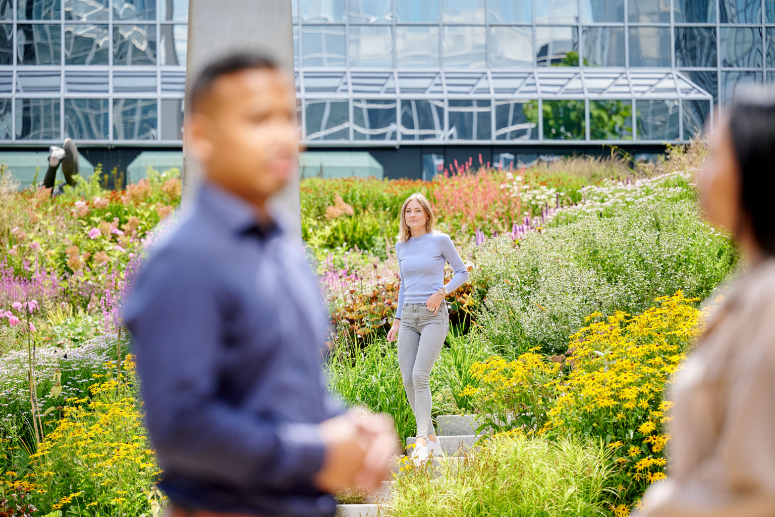 Nina in the garden at the office