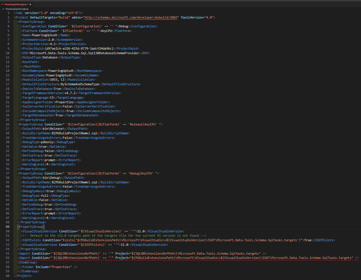 Standard database project when you create through Visual Studio