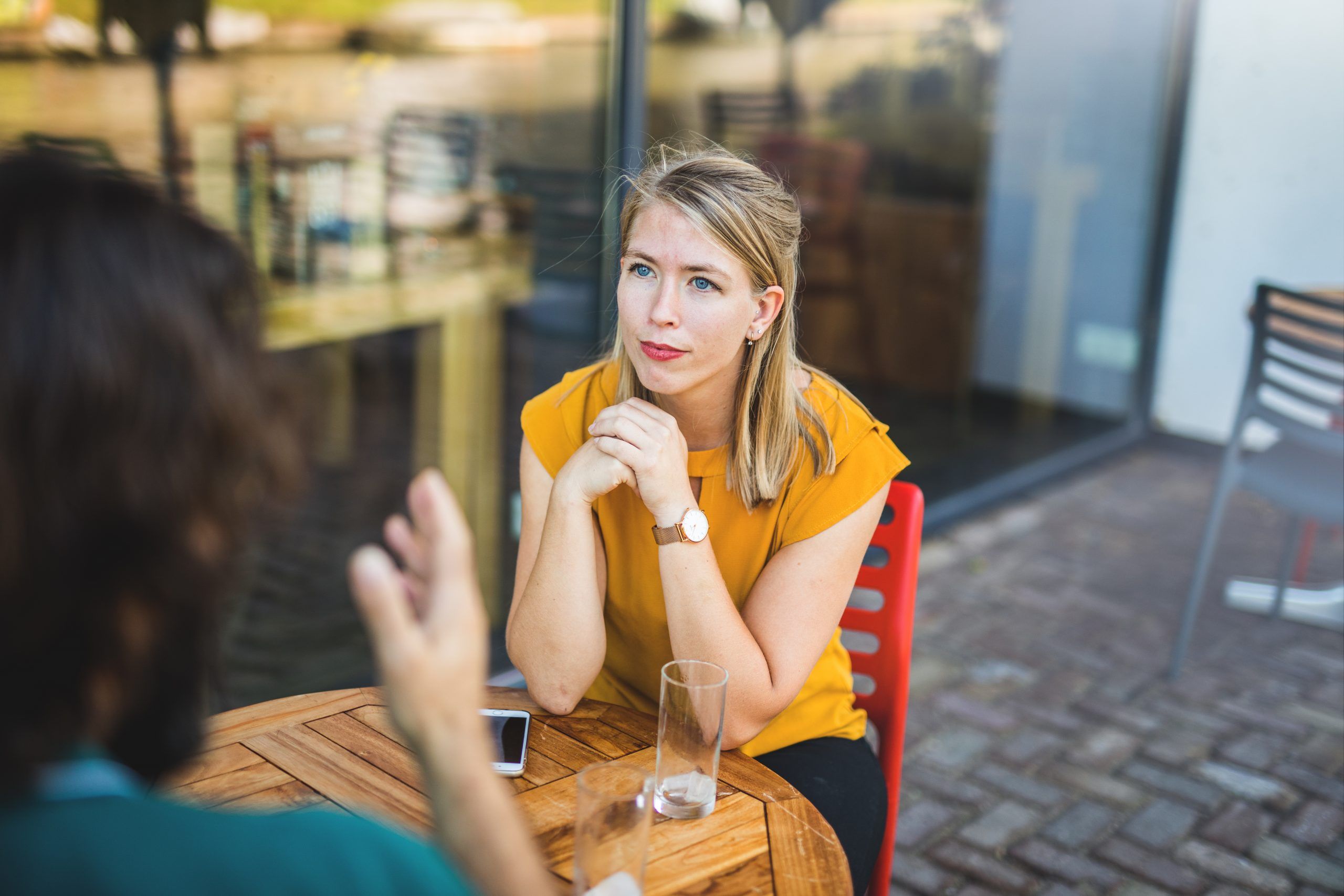 Jasmin outside at a terrace