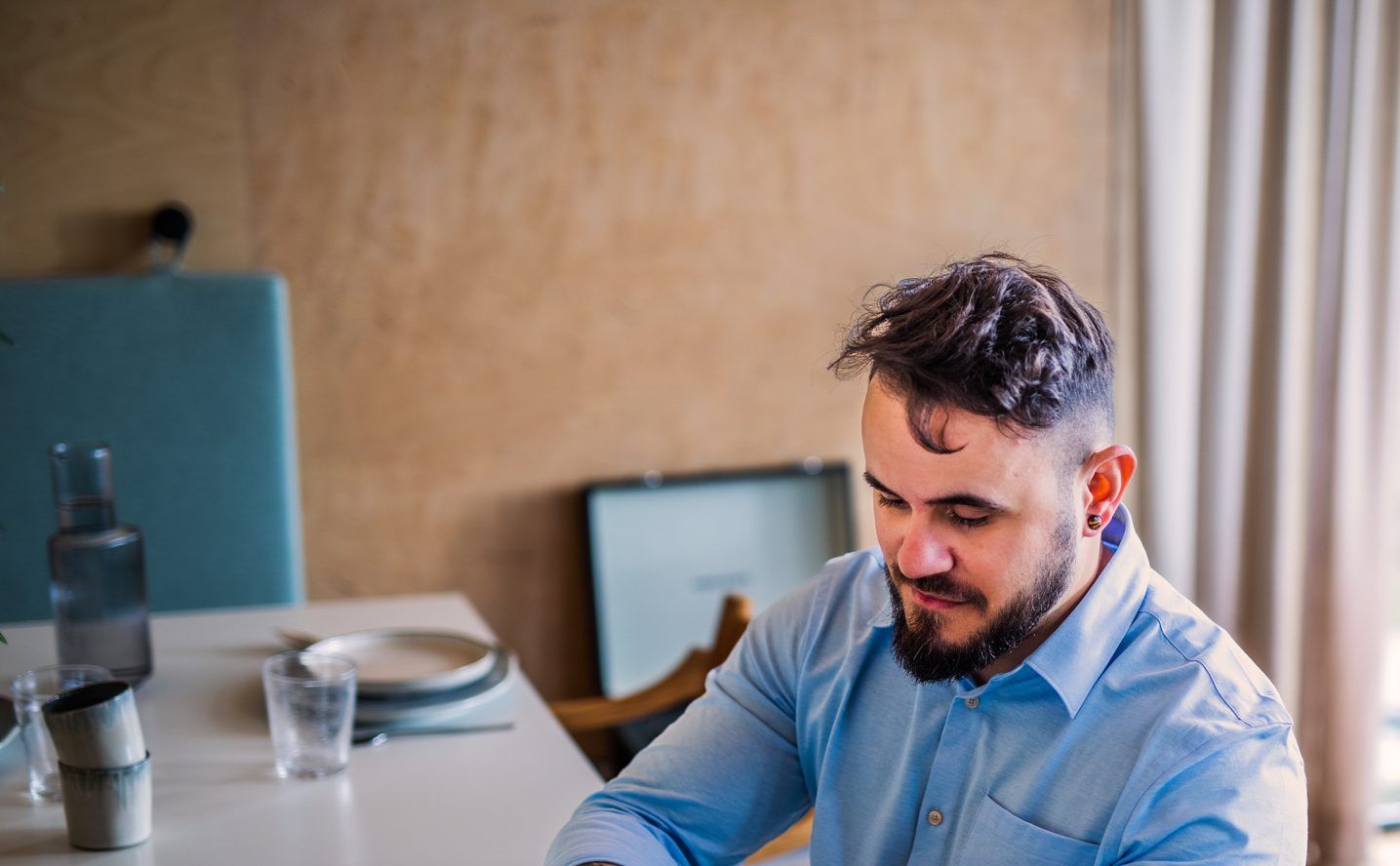 Software engineer behind desk