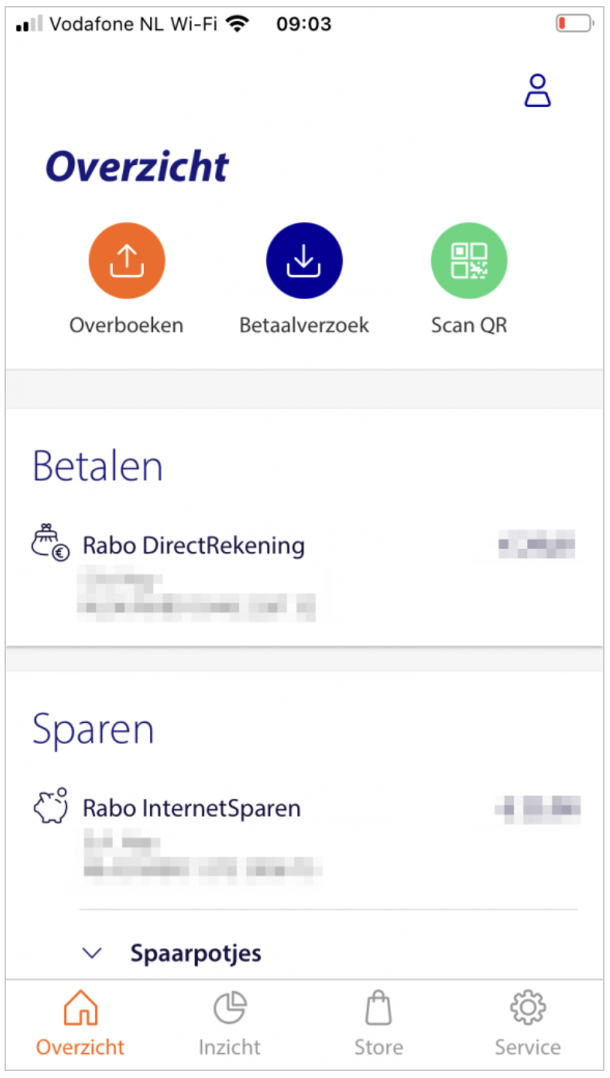 Screenshot of the Rabo Bankieren app