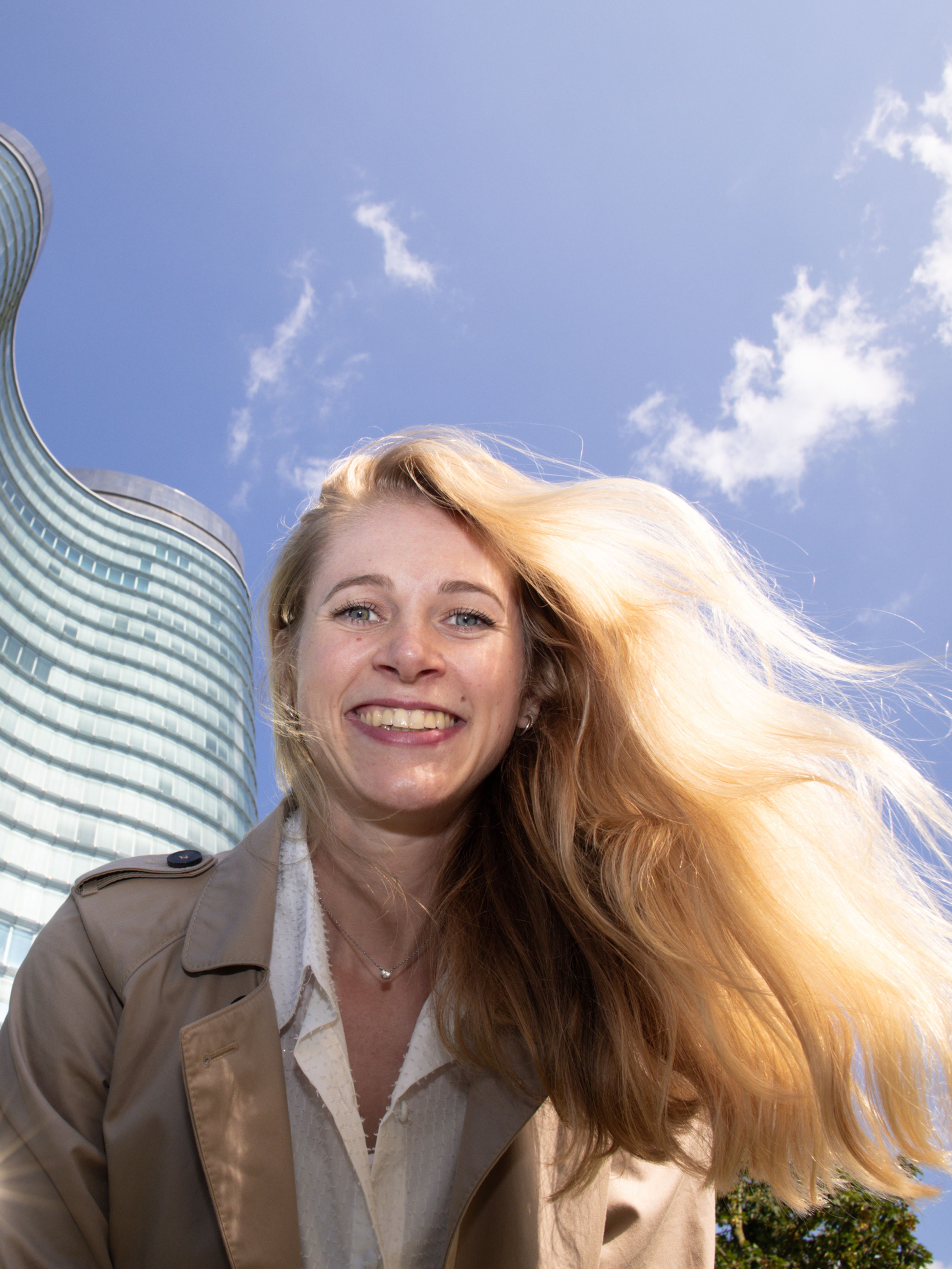 Young lady in front of the office