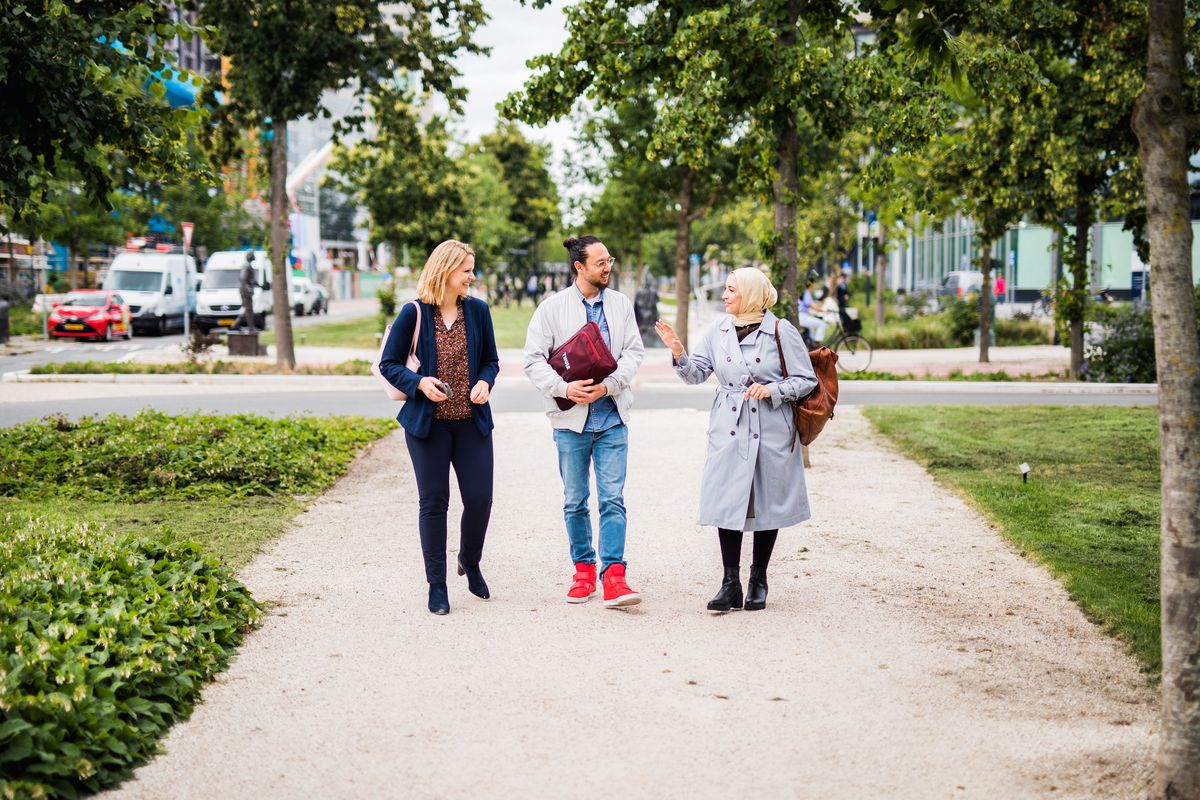 Collega's wandelen buiten