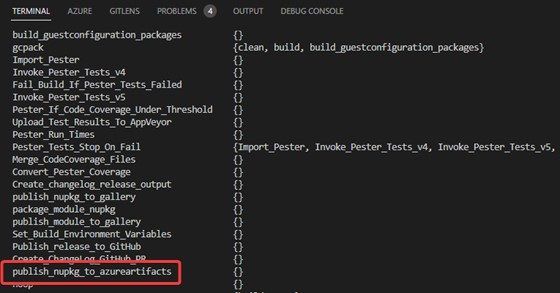 Screenshot of epanded build automation script with new task, showing 'publish_nupkg_to_azureartifacts'