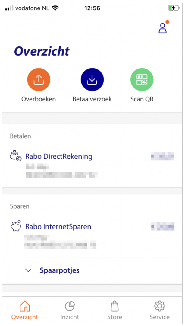 Screenshot of the Rabo Bankieren app