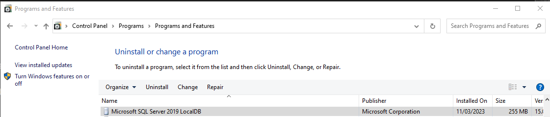 LocalDB installed on your local environment
