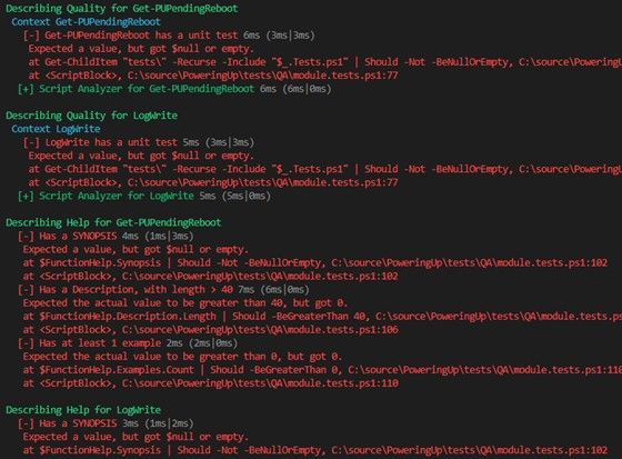 Figure 3: Quality test, script analyzer test and help test results.
